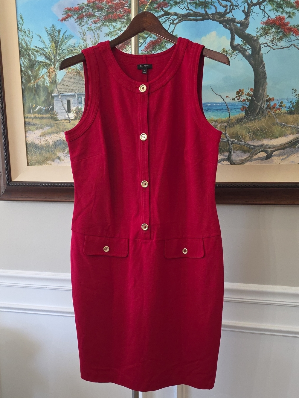 Talbots Bright Red Sleeveless Button-Front Shift Dress